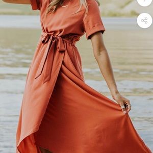 S Orange Popzora High-Low Maxi Dress